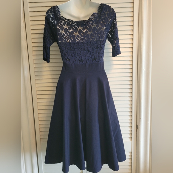 Skater Navy Lace Dress Missmay Retro Sz.S - Picture 3 of 6